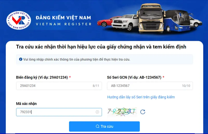 Website Cục Đăng kiểm Việt Nam